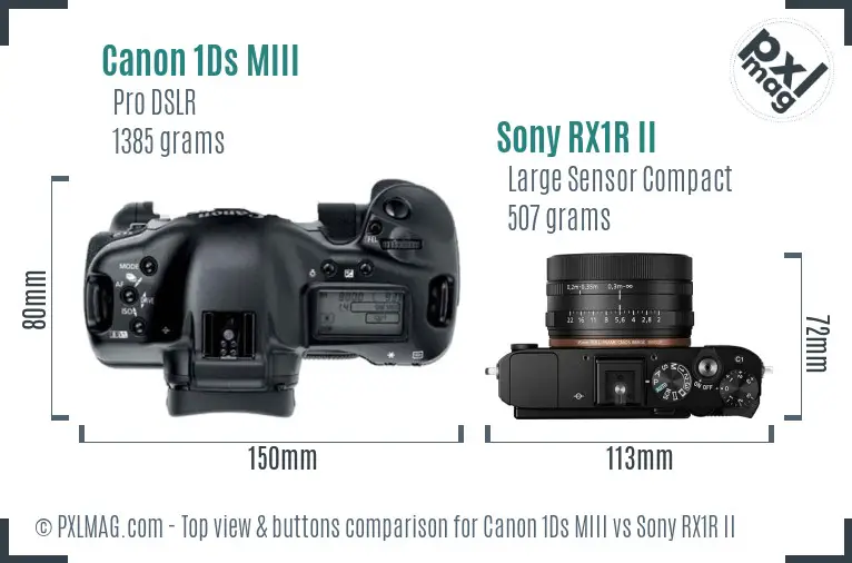 Canon 1Ds MIII vs Sony RX1R II top view buttons comparison