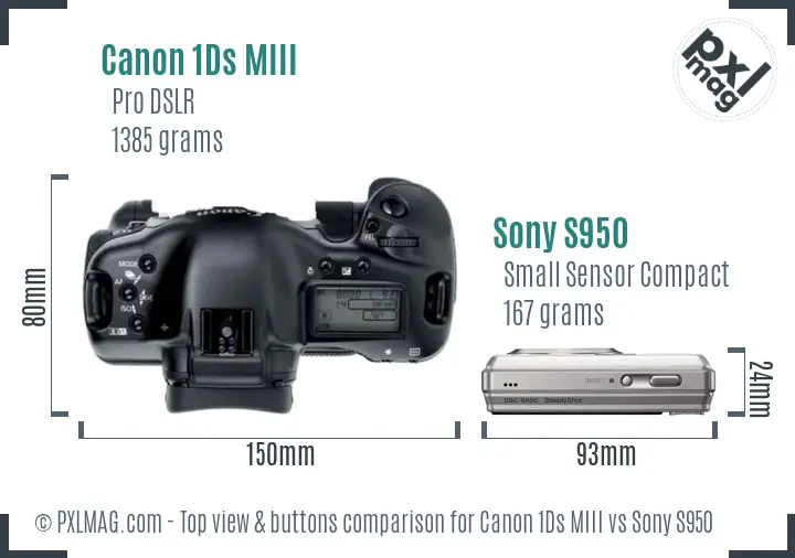 Canon 1Ds MIII vs Sony S950 top view buttons comparison