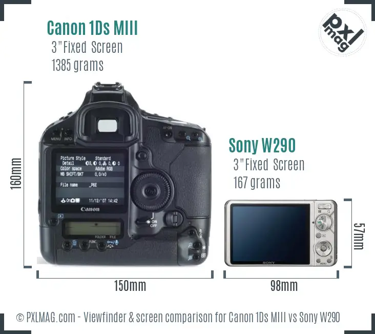 Canon 1Ds MIII vs Sony W290 Screen and Viewfinder comparison