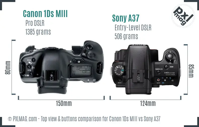 Canon 1Ds MIII vs Sony A37 top view buttons comparison