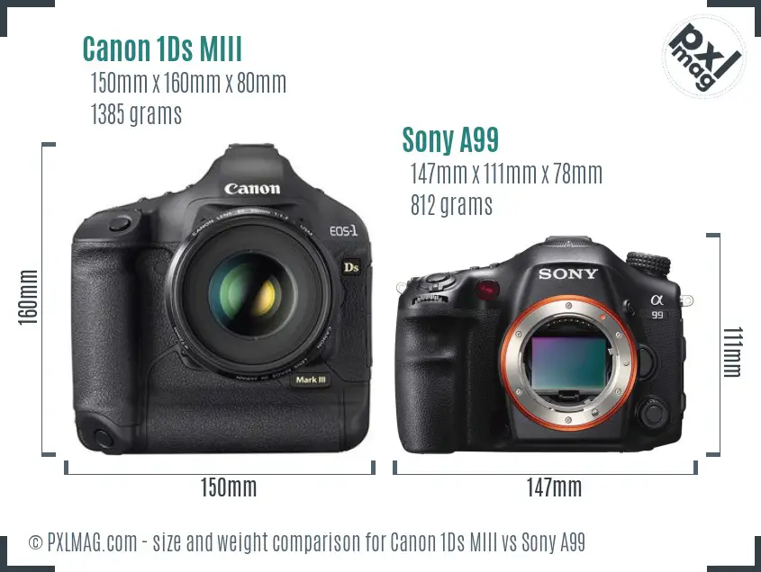 Canon 1Ds MIII vs Sony A99 size comparison