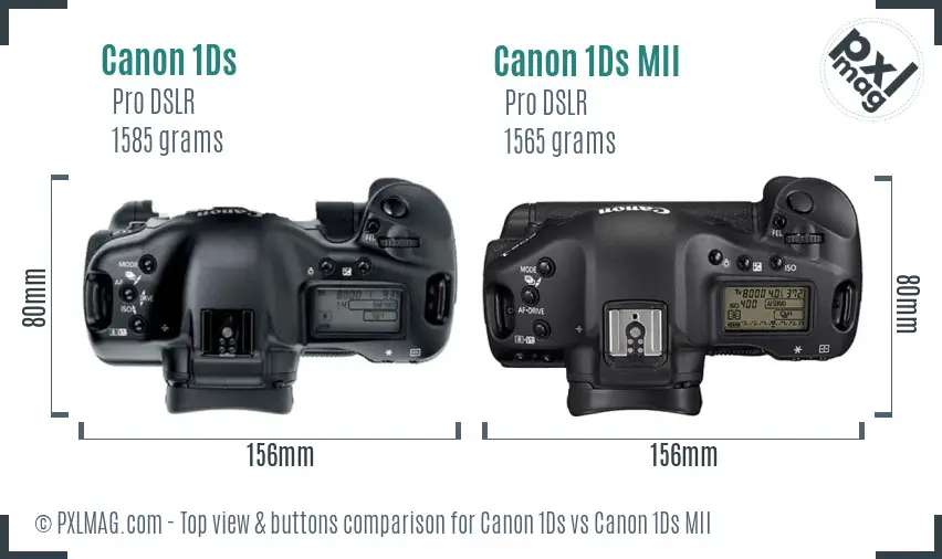 Canon 1Ds vs Canon 1Ds MII top view buttons comparison