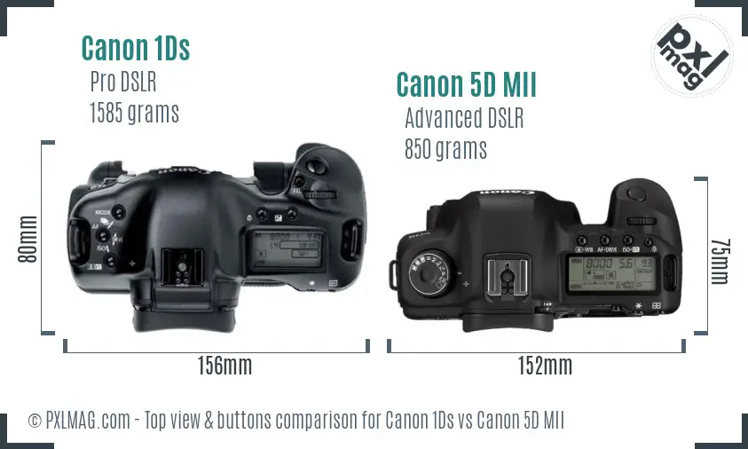Canon 1Ds vs Canon 5D MII top view buttons comparison Canon 1Ds vs Canon 5D MII top view buttons comparison