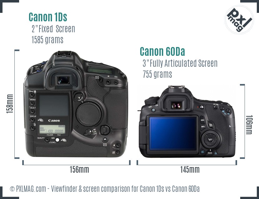 Canon 1Ds vs Canon 60Da Screen and Viewfinder comparison