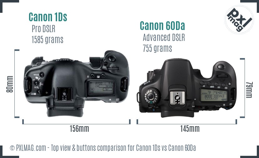 Canon 1Ds vs Canon 60Da top view buttons comparison