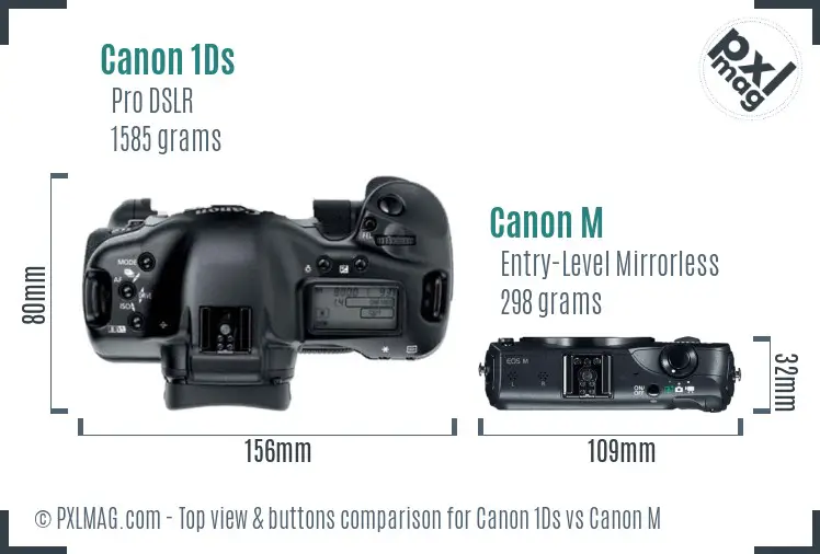 Canon 1Ds vs Canon M top view buttons comparison