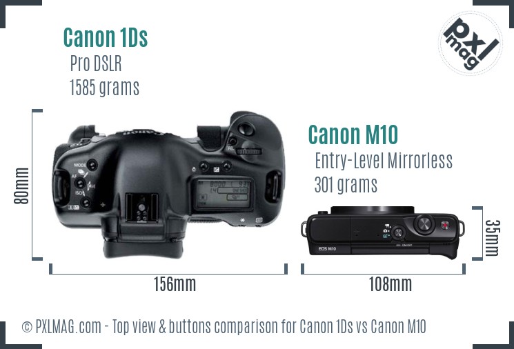 Canon 1Ds vs Canon M10 top view buttons comparison