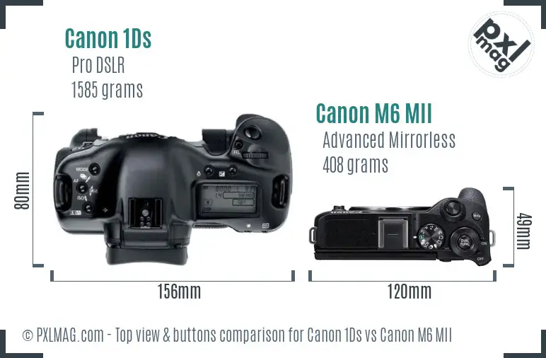 Canon 1Ds vs Canon M6 MII top view buttons comparison