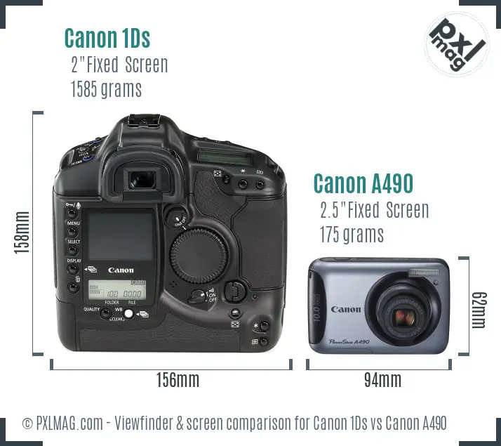Canon 1Ds vs Canon A490 Screen and Viewfinder comparison