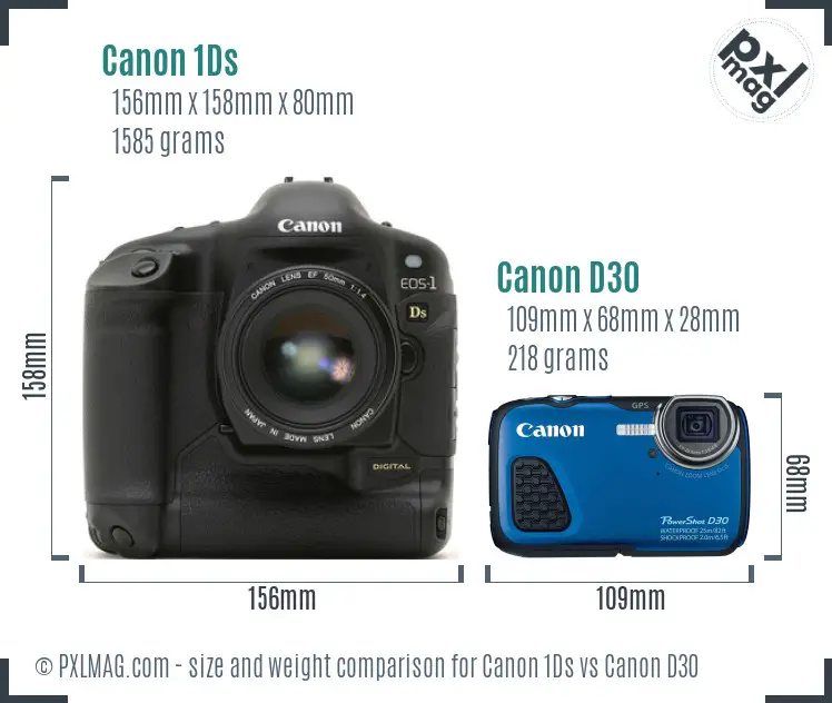 Canon 1Ds vs Canon D30 size comparison