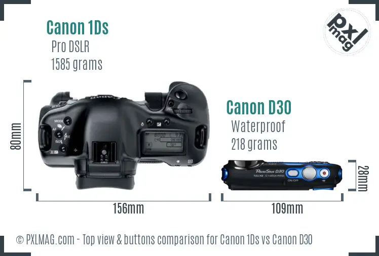 Canon 1Ds vs Canon D30 top view buttons comparison
