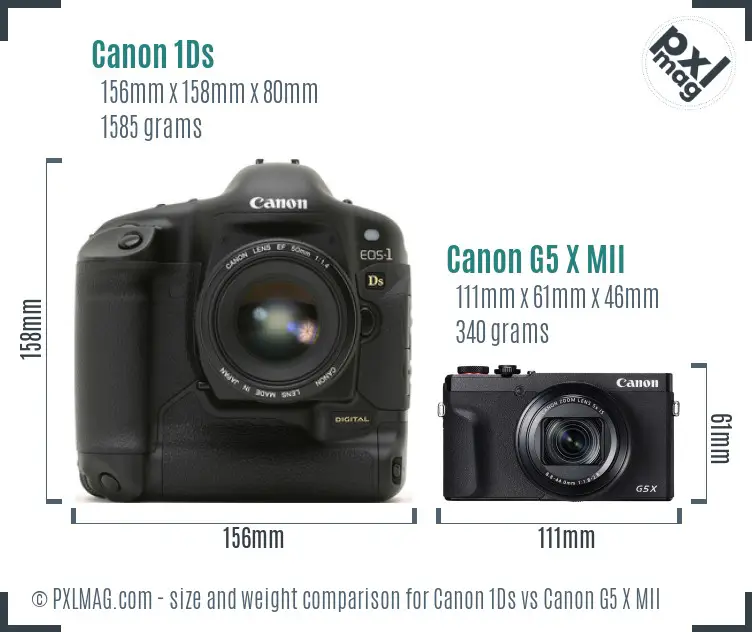 Canon 1Ds vs Canon G5 X MII size comparison