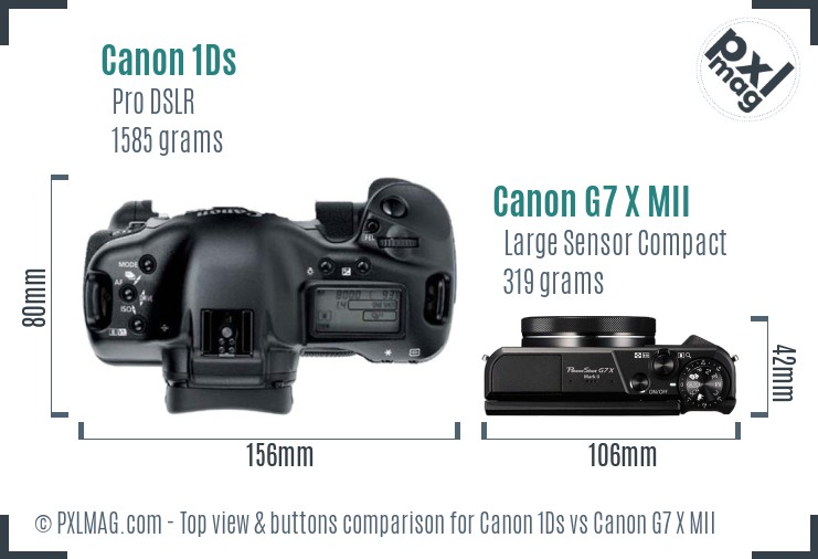 Canon 1Ds vs Canon G7 X MII top view buttons comparison