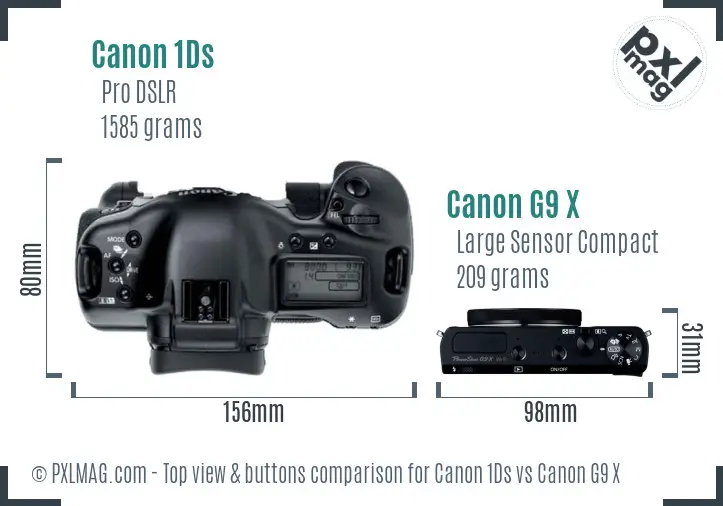 Canon 1Ds vs Canon G9 X top view buttons comparison