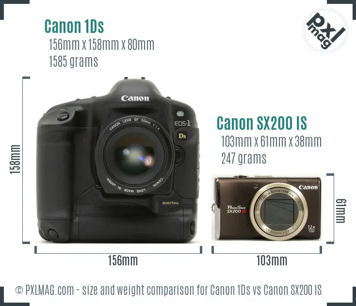 Canon 1Ds vs Canon SX200 IS size comparison