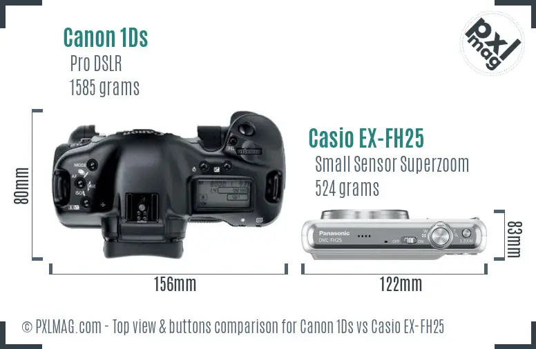 Canon 1Ds vs Casio EX-FH25 top view buttons comparison