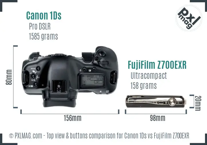 Canon 1Ds vs FujiFilm Z700EXR top view buttons comparison