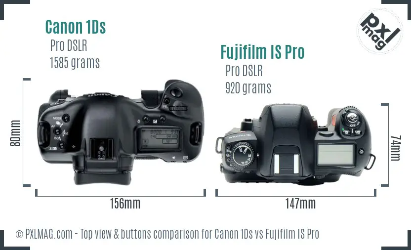 Canon 1Ds vs Fujifilm IS Pro top view buttons comparison