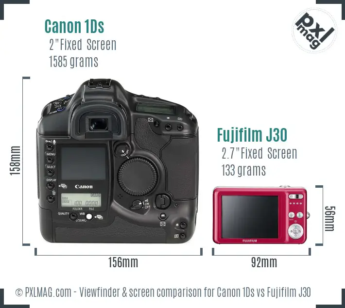 Canon 1Ds vs Fujifilm J30 Screen and Viewfinder comparison