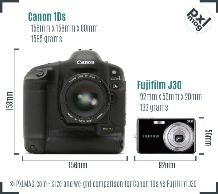 Canon 1Ds vs Fujifilm J30 size comparison