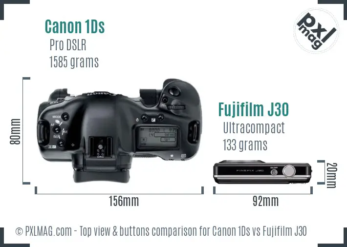 Canon 1Ds vs Fujifilm J30 top view buttons comparison
