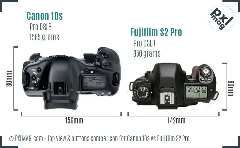 Canon 1Ds vs Fujifilm S2 Pro top view buttons comparison