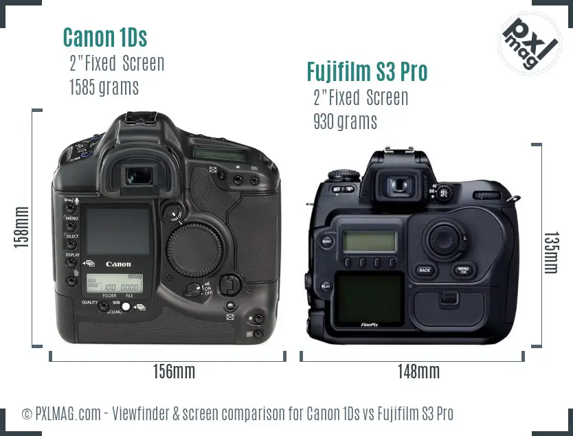 Canon 1Ds vs Fujifilm S3 Pro Screen and Viewfinder comparison