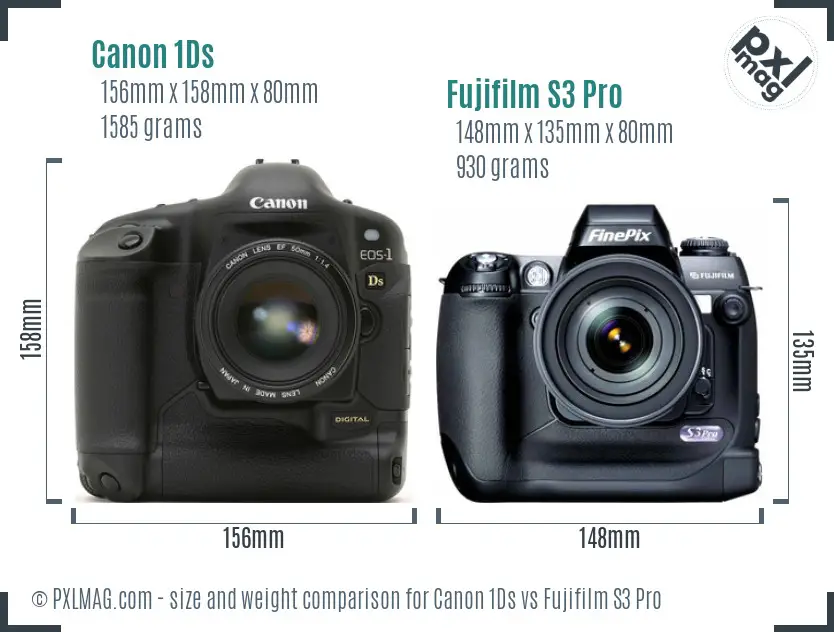 Canon 1Ds vs Fujifilm S3 Pro size comparison
