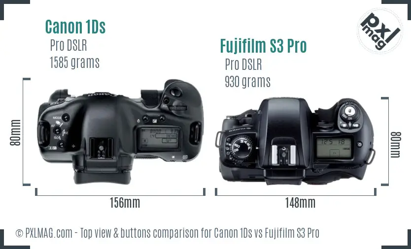Canon 1Ds vs Fujifilm S3 Pro top view buttons comparison