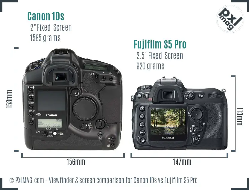 Canon 1Ds vs Fujifilm S5 Pro Screen and Viewfinder comparison