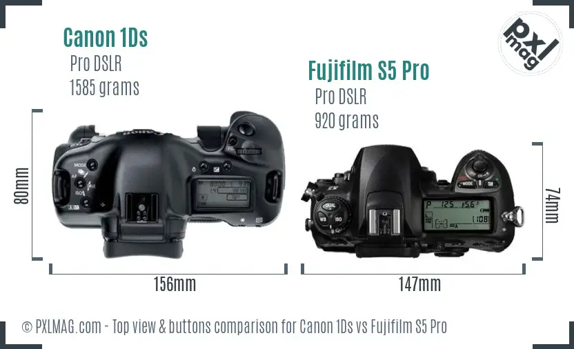 Canon 1Ds vs Fujifilm S5 Pro top view buttons comparison