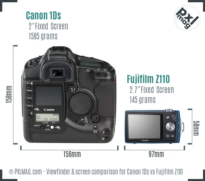 Canon 1Ds vs Fujifilm Z110 Screen and Viewfinder comparison