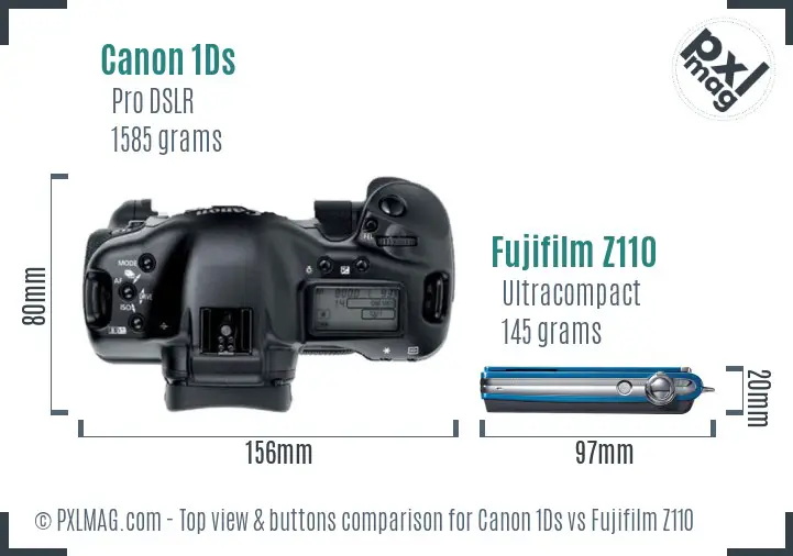Canon 1Ds vs Fujifilm Z110 top view buttons comparison