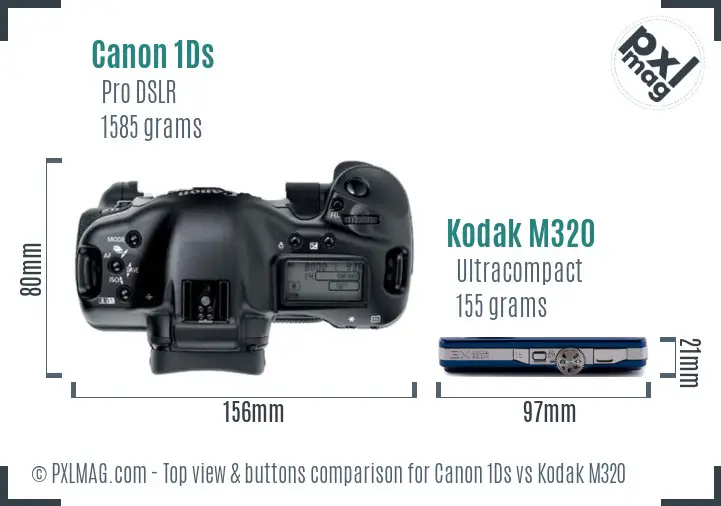 Canon 1Ds vs Kodak M320 top view buttons comparison