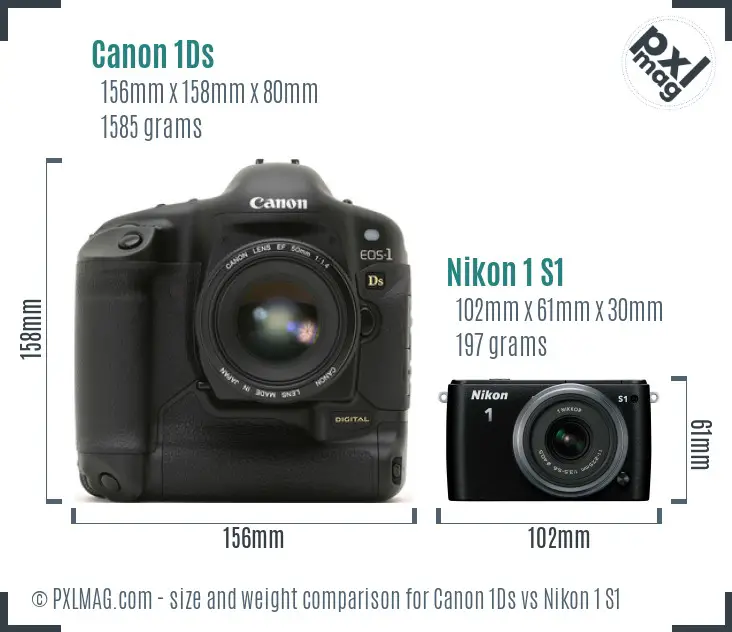 Canon 1Ds vs Nikon 1 S1 size comparison
