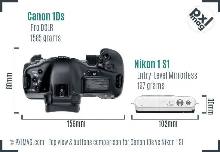 Canon 1Ds vs Nikon 1 S1 top view buttons comparison