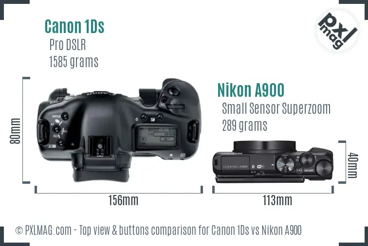 Canon 1Ds vs Nikon A900 top view buttons comparison