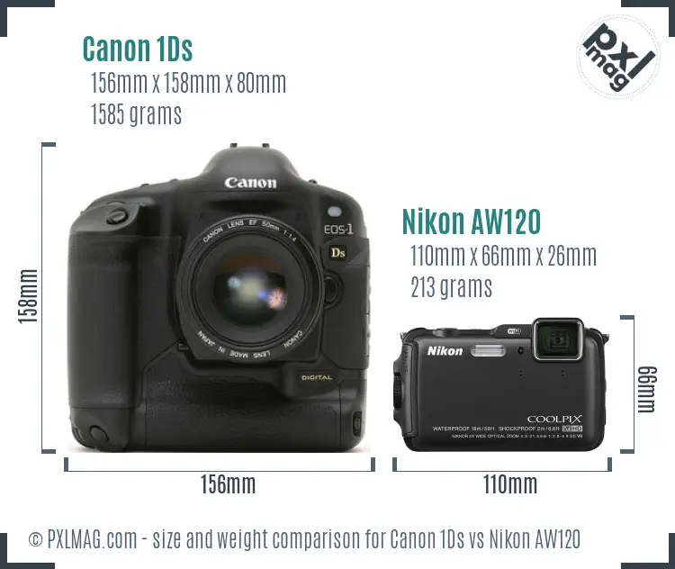 Canon 1Ds vs Nikon AW120 size comparison