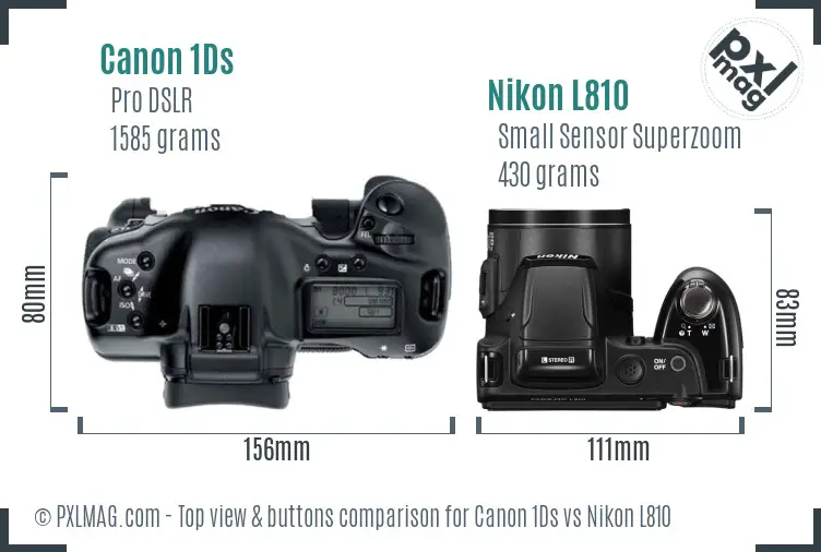 Canon 1Ds vs Nikon L810 top view buttons comparison