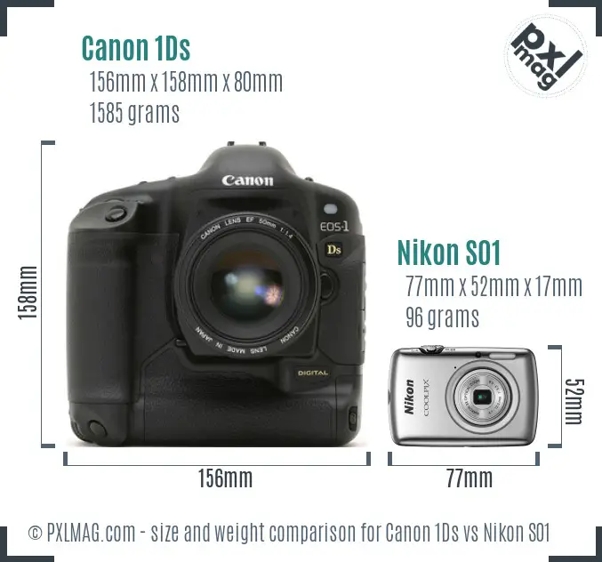 Canon 1Ds vs Nikon S01 size comparison