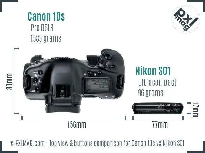 Canon 1Ds vs Nikon S01 top view buttons comparison