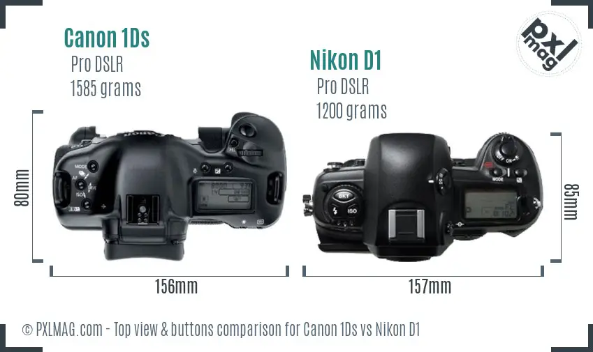 Canon 1Ds vs Nikon D1 top view buttons comparison