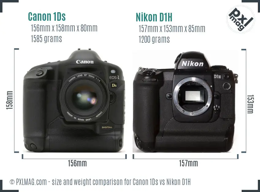 Canon 1Ds vs Nikon D1H size comparison