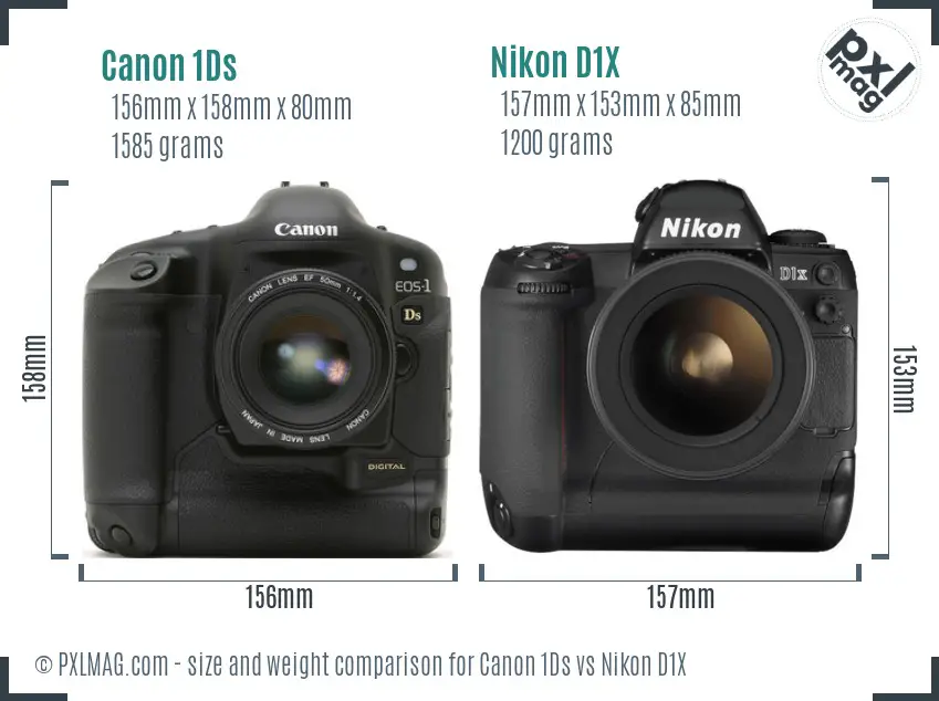 Canon 1Ds vs Nikon D1X size comparison