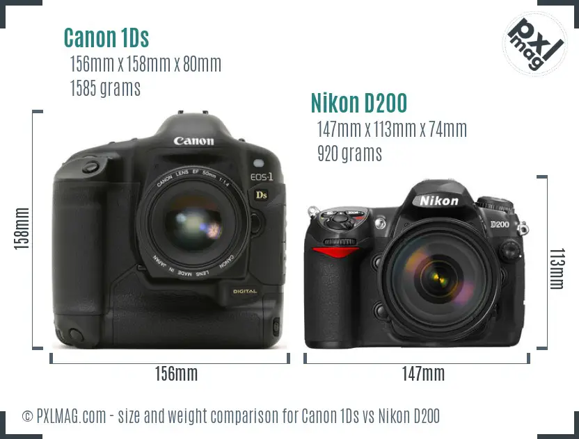Canon 1Ds vs Nikon D200 size comparison Canon 1Ds vs Nikon D200 size comparison