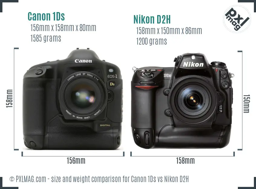 Canon 1Ds vs Nikon D2H size comparison