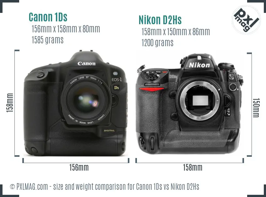 Canon 1Ds vs Nikon D2Hs size comparison