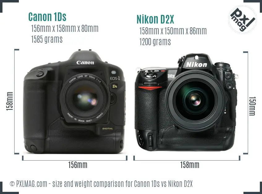 Canon 1Ds vs Nikon D2X size comparison