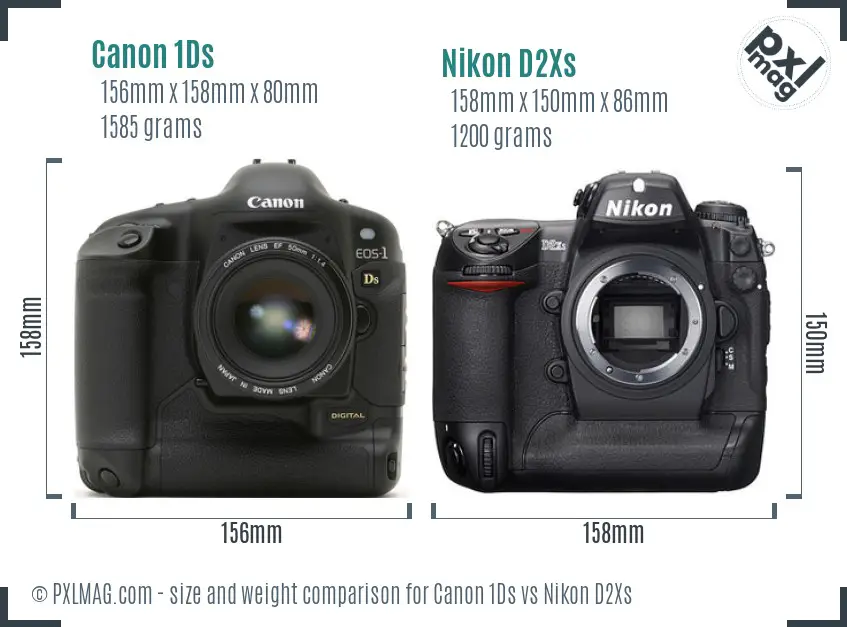 Canon 1Ds vs Nikon D2Xs size comparison