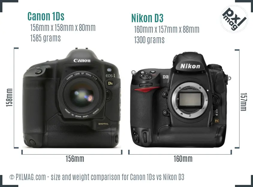 Canon 1Ds vs Nikon D3 size comparison